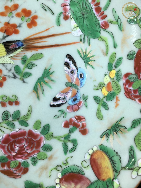 古玩陶瓷花鳥蝶紋廣彩盤真品鑒賞圖