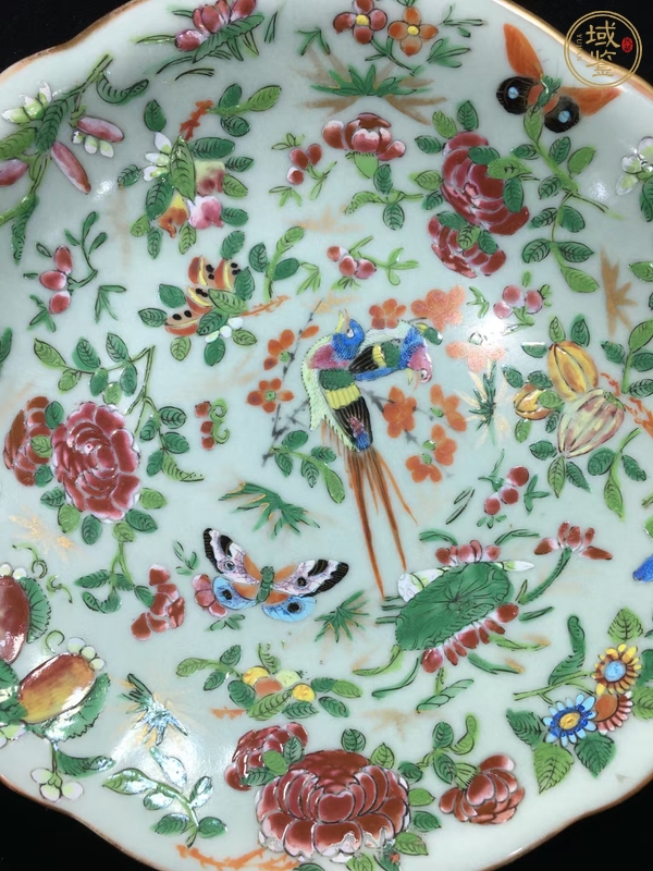 古玩陶瓷花鳥蝶紋廣彩盤真品鑒賞圖