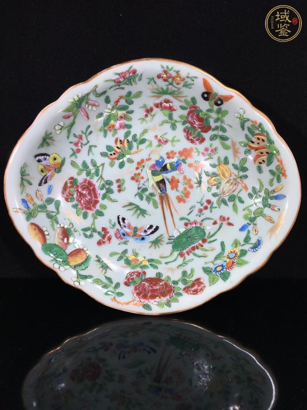 古玩陶瓷花鳥蝶紋廣彩盤真品鑒賞圖