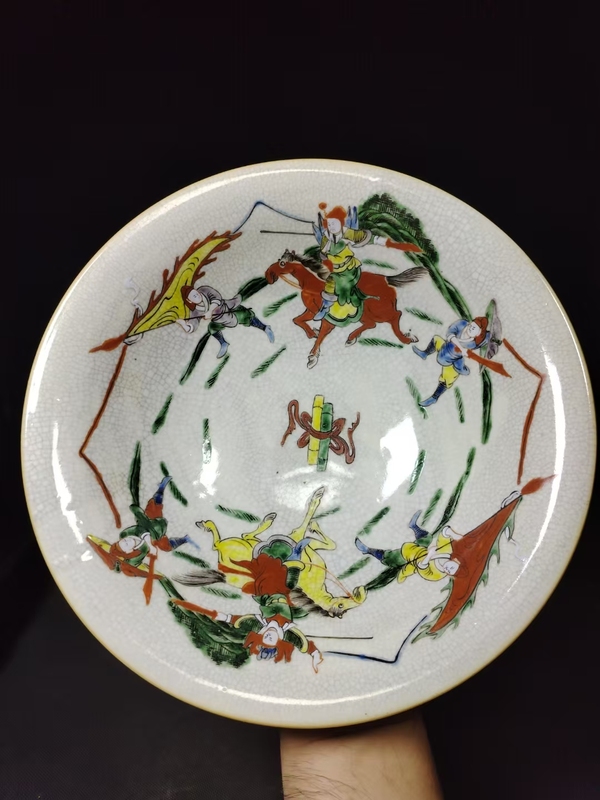 古玩陶瓷（全品）晚清哥釉刀馬人物五彩大碗尺寸直徑27cm高9cm拍賣，當(dāng)前價格2298元
