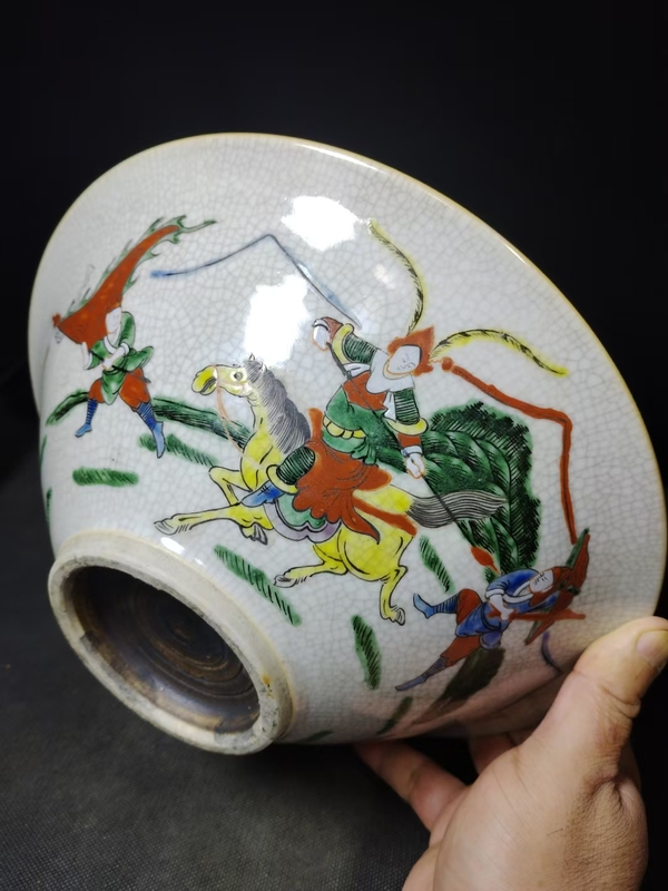 古玩陶瓷（全品）晚清哥釉刀馬人物五彩大碗尺寸直徑27cm高9cm拍賣，當(dāng)前價格2298元