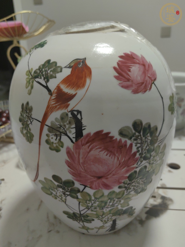 古玩陶瓷粉彩花鳥紋蓋罐真品鑒賞圖