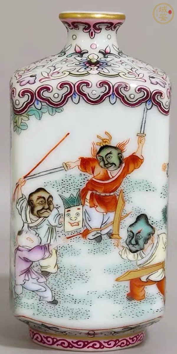 古玩陶瓷人物紋粉彩瓶真品鑒賞圖