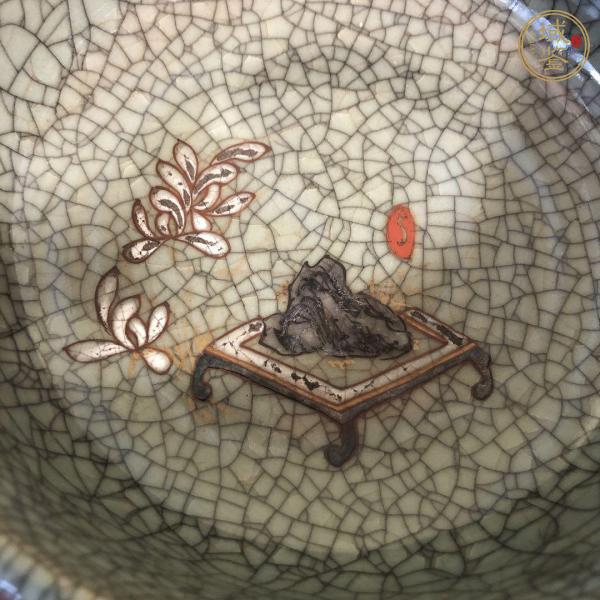 古玩陶瓷日本明治哥釉粉彩墩式碗真品鑒賞圖