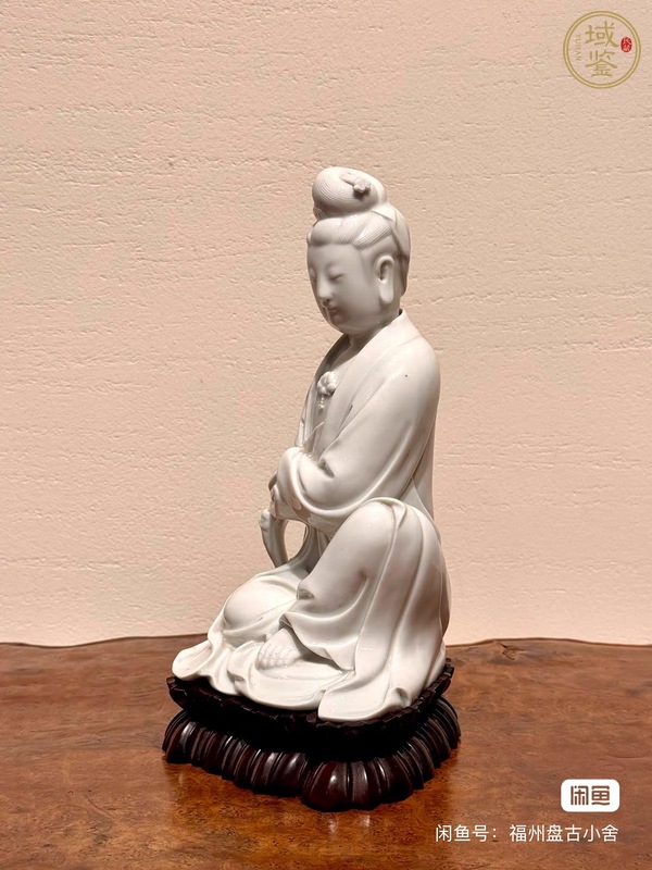 古玩陶瓷清晚民國(guó)時(shí)期德化窯白釉依座觀(guān)音塑像真品鑒賞圖