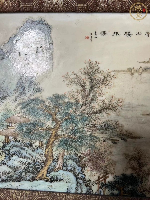 古玩陶瓷粉彩山水人物瓷板，老仿真品鑒賞圖