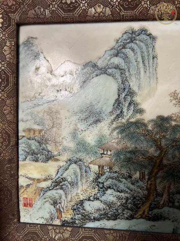 古玩陶瓷粉彩山水人物瓷板，老仿真品鑒賞圖