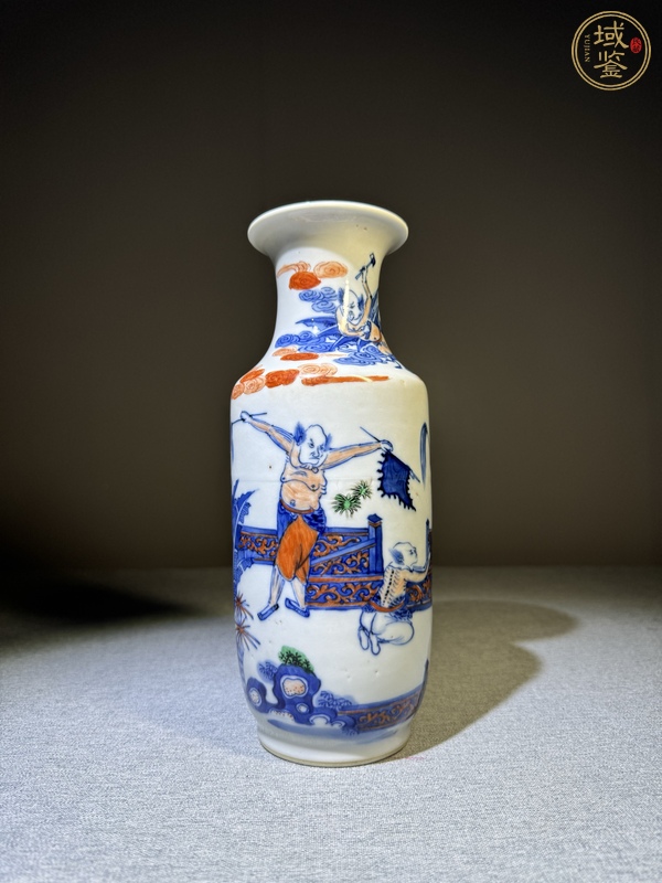 古玩青花礬紅綠彩鐘馗紋撇口瓶真品鑒賞圖