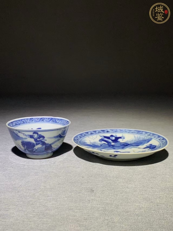古玩陶瓷青花狩獵圖紋杯碟真品鑒賞圖