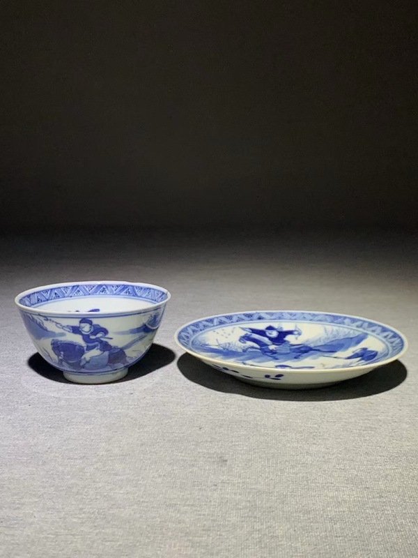 古玩陶瓷（康熙年制款）青花狩獵圖紋杯碟拍賣，當前價格0元