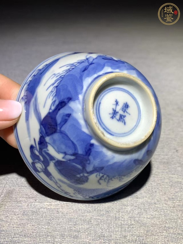 古玩陶瓷青花狩獵圖紋杯碟真品鑒賞圖