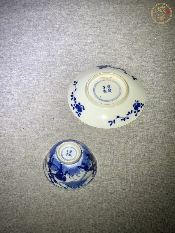 古玩陶瓷青花狩獵圖紋杯碟真品鑒賞圖