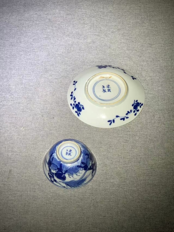 古玩陶瓷（康熙年制款）青花狩獵圖紋杯碟拍賣，當前價格0元