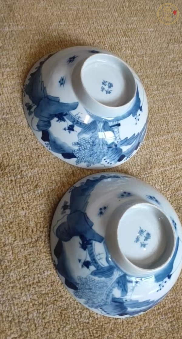 古玩青花山水人物紋碗真品鑒賞圖