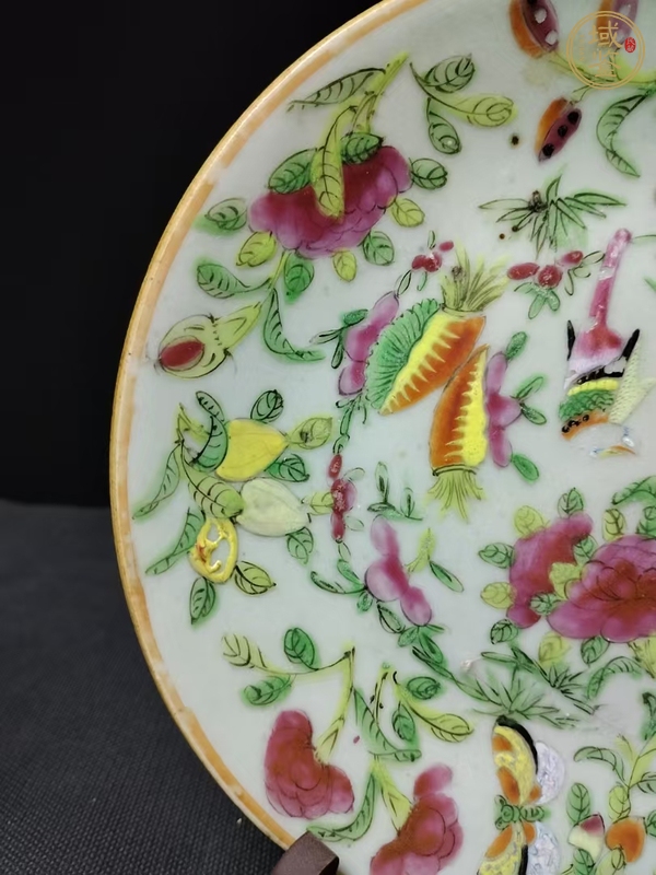 古玩陶瓷花鳥蝶紋廣彩盤真品鑒賞圖