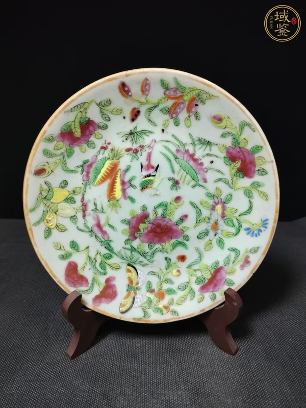 古玩陶瓷花鳥蝶紋廣彩盤真品鑒賞圖