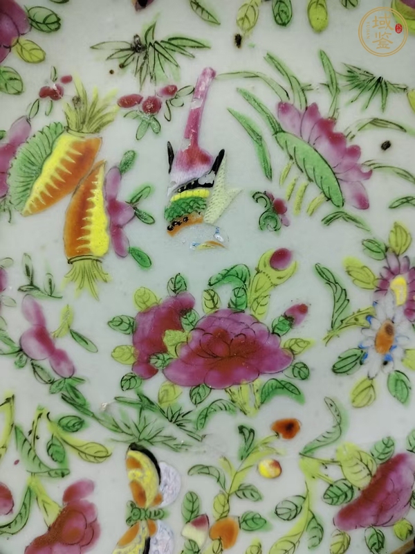 古玩陶瓷花鳥蝶紋廣彩盤真品鑒賞圖