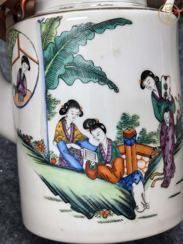 古玩陶瓷仕女紋提梁壺真品鑒賞圖