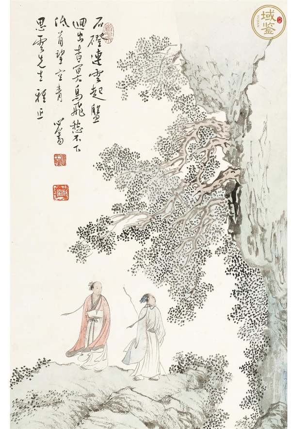 古玩字畫溥儒.款山水人物立軸真品鑒賞圖
