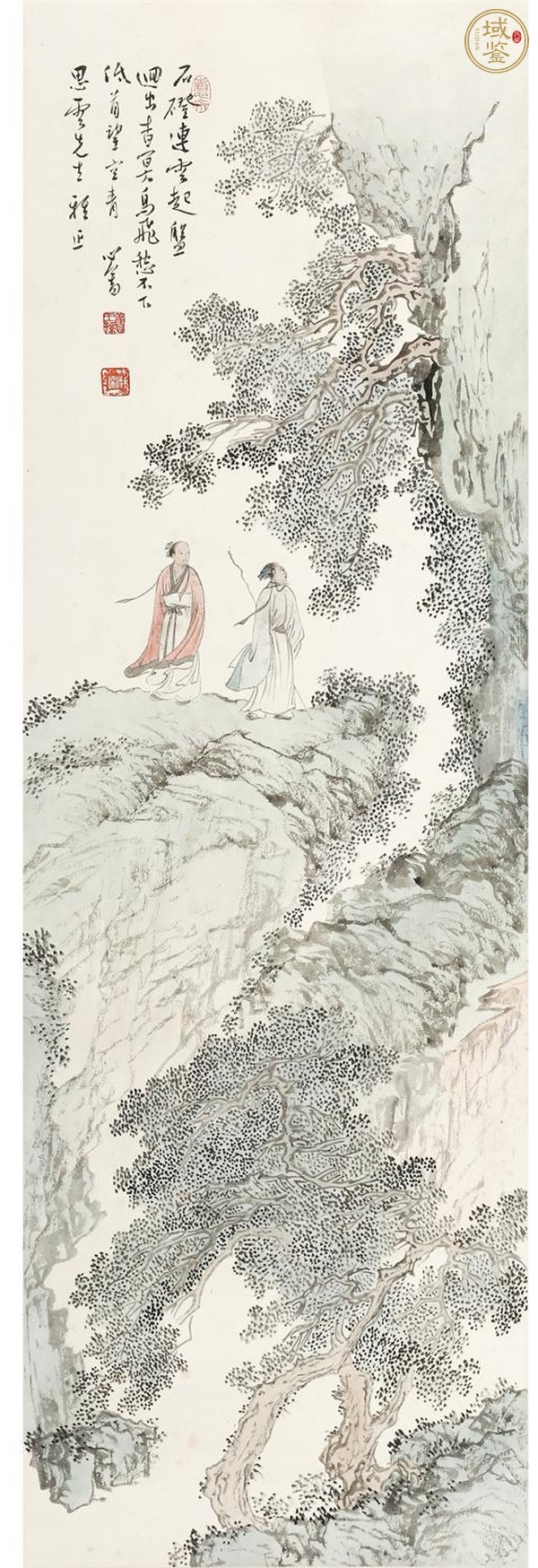 古玩溥儒.款山水人物立軸真品鑒賞圖