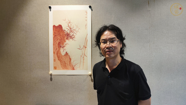 古玩徐光聚硃砂竹石圖鏡片真品鑒賞圖