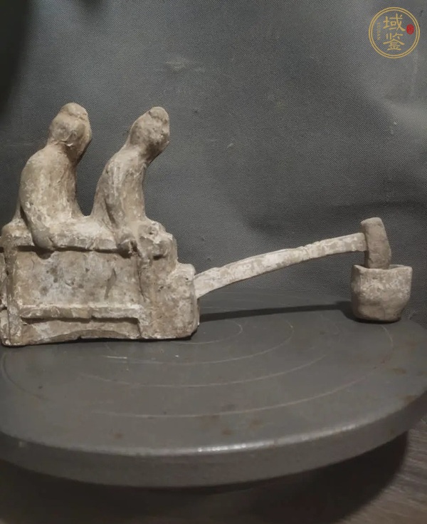 古玩陶瓷雙人舂米陶傭真品鑒賞圖