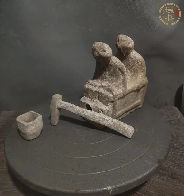 古玩陶瓷雙人舂米陶傭真品鑒賞圖