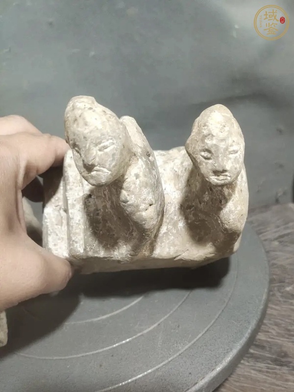 古玩陶瓷雙人舂米陶傭真品鑒賞圖
