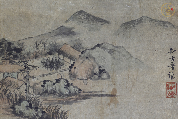 古玩字畫石濤款淺降山水冊頁真品鑒賞圖