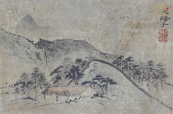 古玩字畫石濤款淺降山水冊頁真品鑒賞圖