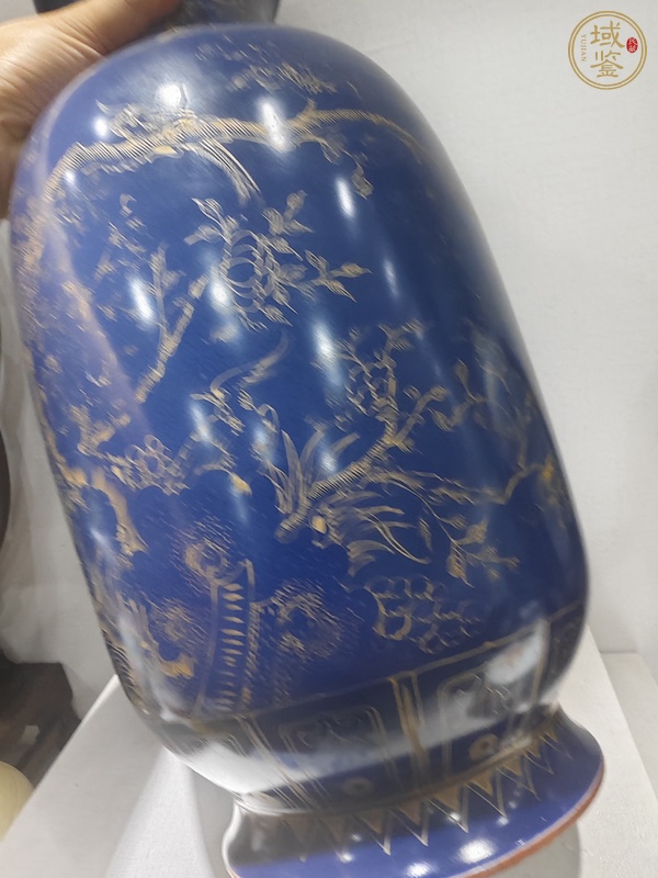 古玩陶瓷藍釉描金洗口瓶真品鑒賞圖