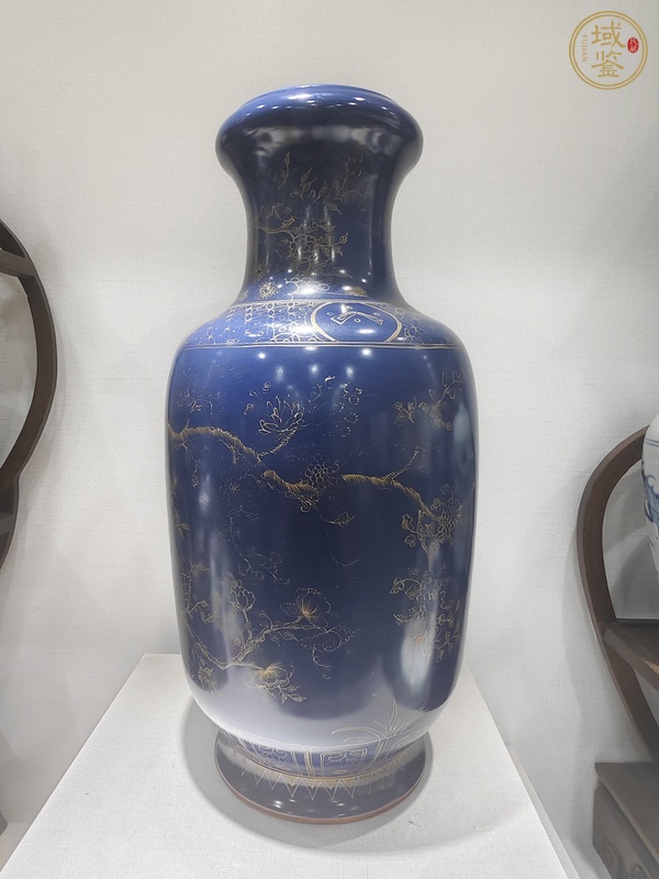 古玩陶瓷藍釉描金洗口瓶真品鑒賞圖