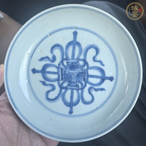 古玩陶瓷青花十字寶杵龍紋盤真品鑒賞圖