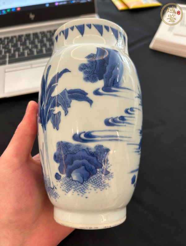 古玩陶瓷明崇禎青花高士童子圖蓮子罐真品鑒賞圖