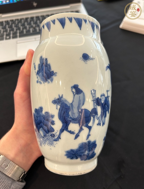 古玩明崇禎青花高士童子圖蓮子罐真品鑒賞圖
