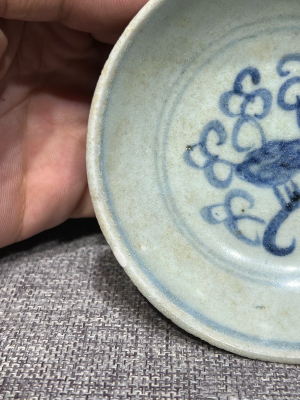 古玩陶瓷明·正德青花靈芝紋臥足小盞拍賣，當前價格1000元