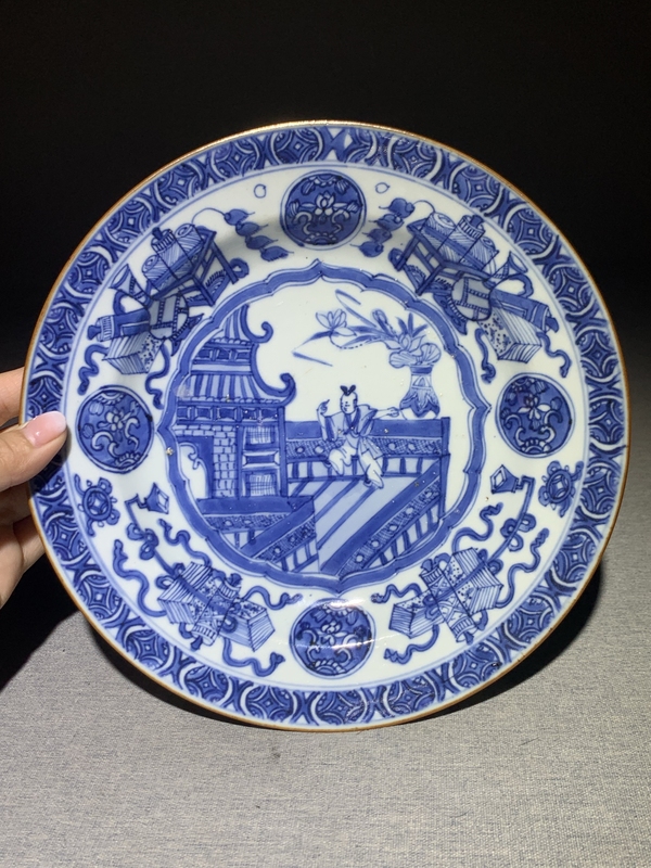 古玩陶瓷康熙青花蟾宮折桂盤拍賣,當(dāng)前價(jià)格4000元