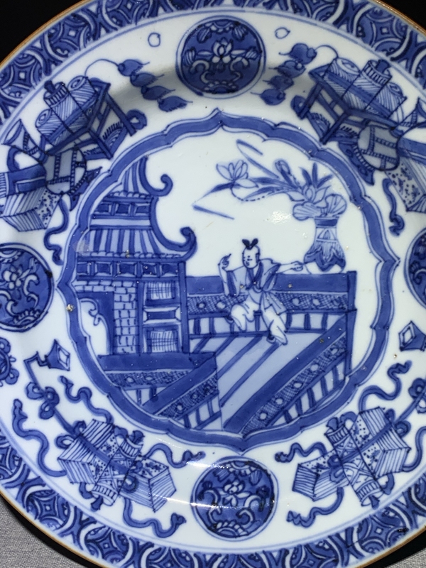 古玩陶瓷康熙青花蟾宮折桂盤拍賣，當(dāng)前價(jià)格4000元