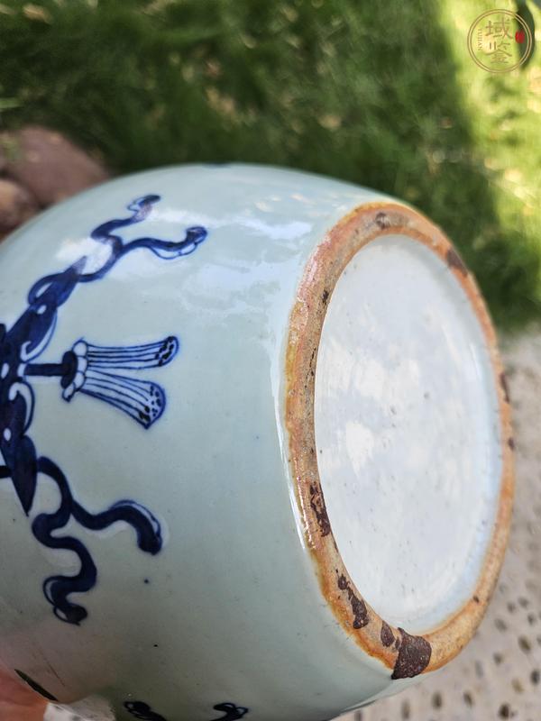 古玩陶瓷豆青釉青花福壽紋罐真品鑒賞圖