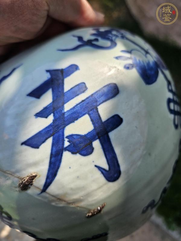 古玩陶瓷豆青釉青花福壽紋罐真品鑒賞圖