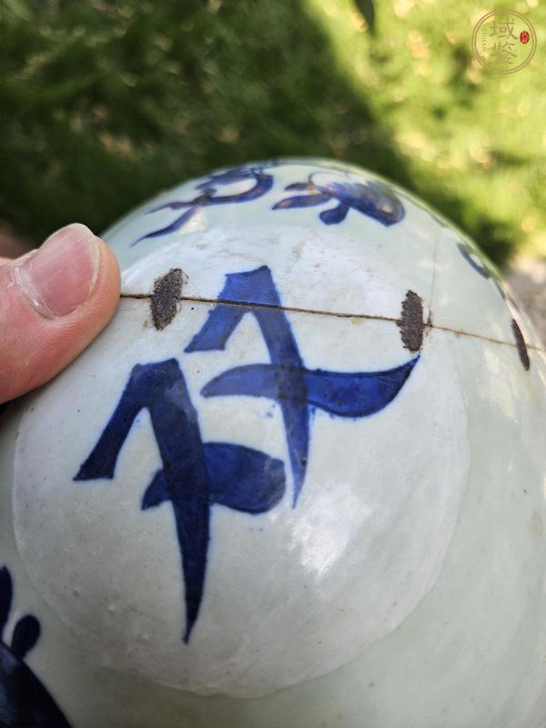 古玩陶瓷豆青釉青花福壽紋罐真品鑒賞圖