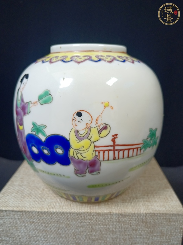 古玩陶瓷三娘教子圖粉彩罐真品鑒賞圖