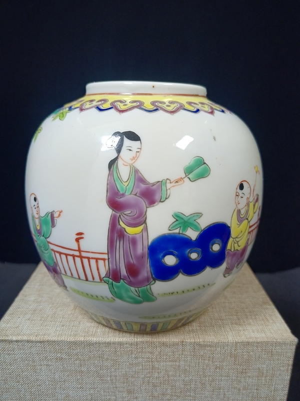 古玩轉賣（全美品）民國時期粉彩三娘教子罐拍賣，當前價格3880元