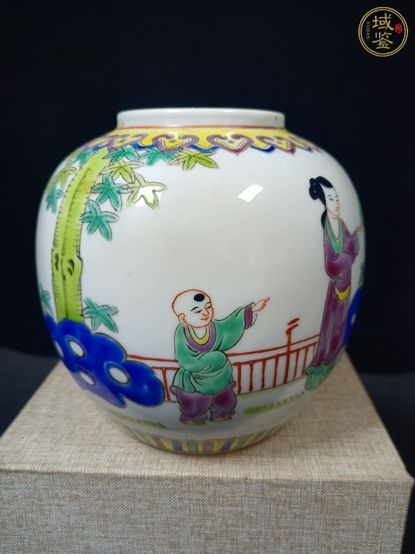 古玩陶瓷三娘教子圖粉彩罐真品鑒賞圖
