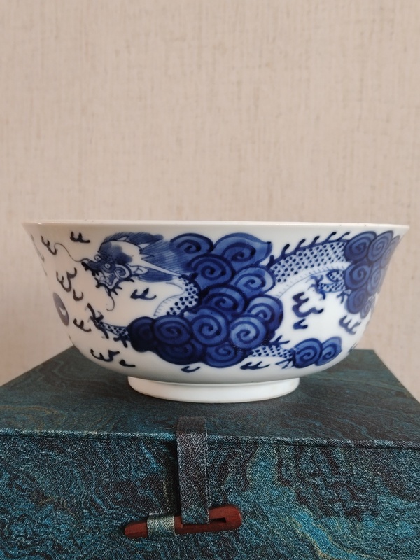 古玩陶瓷晚清青花云龍紋碗拍賣，當(dāng)前價格2900元