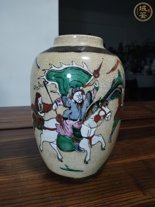 古玩陶瓷哥釉地鐵銹釉刀馬人罐真品鑒賞圖
