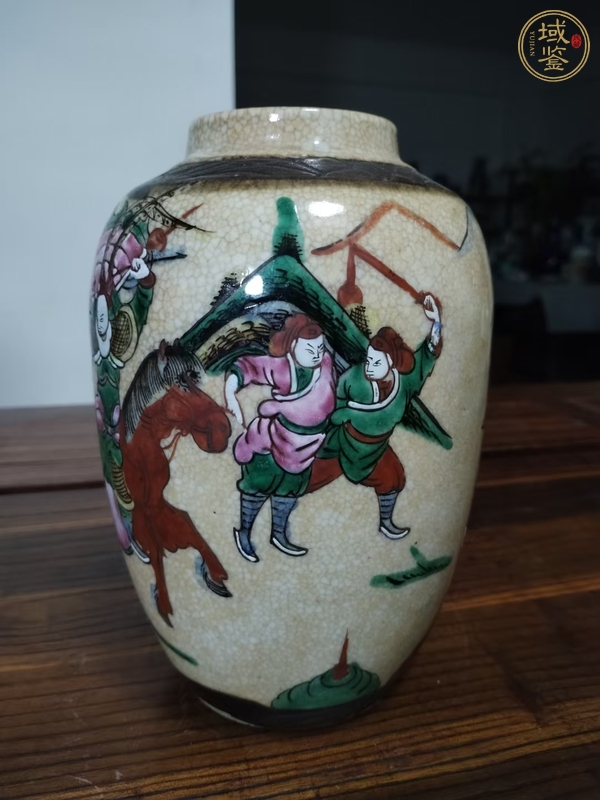 古玩陶瓷哥釉地鐵銹釉刀馬人罐真品鑒賞圖