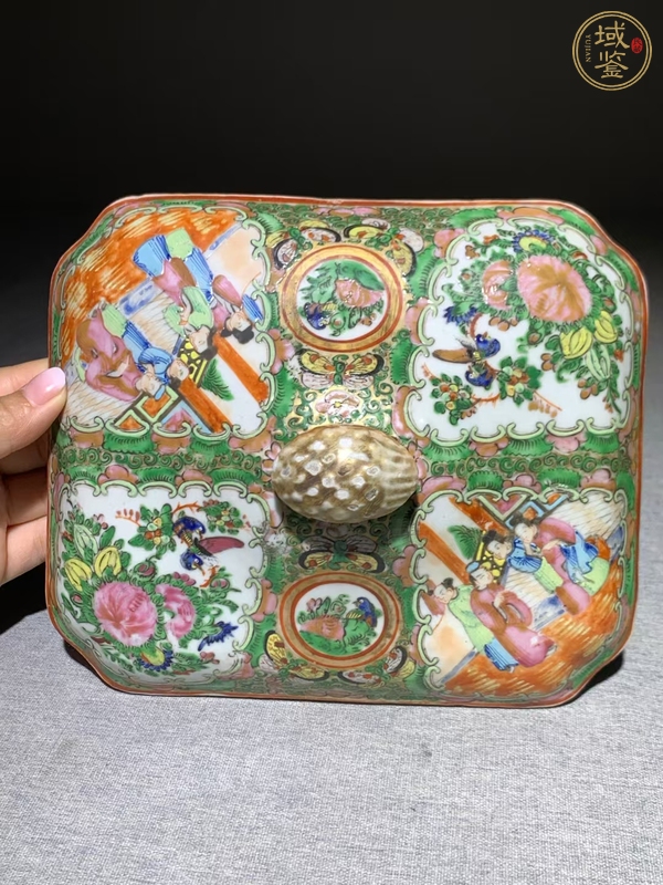 古玩陶瓷花鳥蝶紋廣彩蓋盤真品鑒賞圖