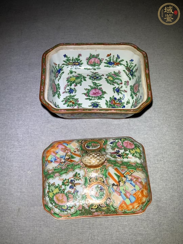 古玩陶瓷花鳥蝶紋廣彩蓋盤真品鑒賞圖
