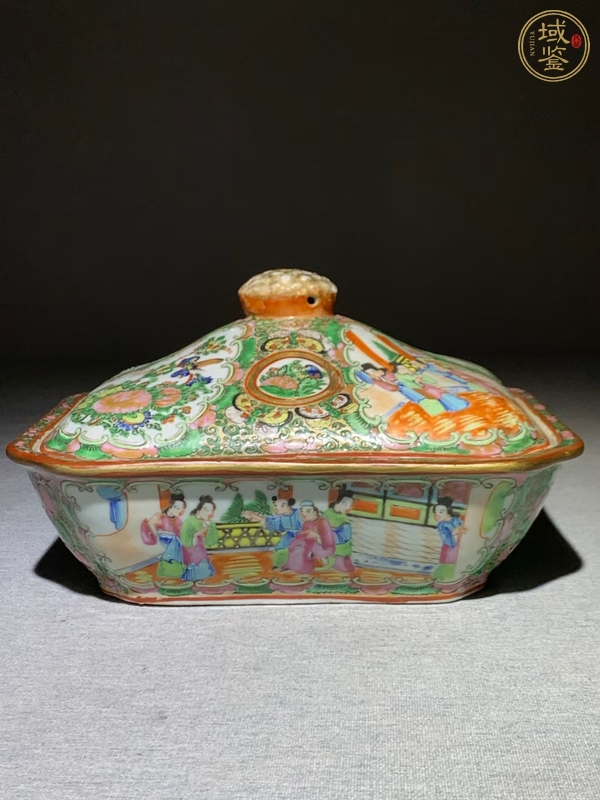 古玩陶瓷花鳥蝶紋廣彩蓋盤真品鑒賞圖